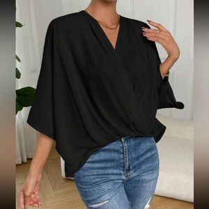 Boho batwing sleeve wrap blouse